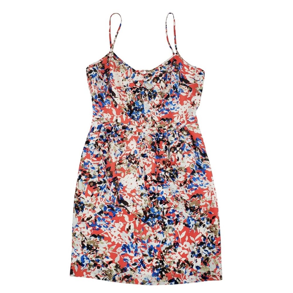 J. Crew Size 6 Vibrant Sprint Orange Blue White Floral Fit & Flare A-Line Dress